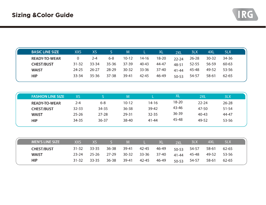 IRG Edge scrub top is a customer favorite at Coulee Scrubs. Here is the size chart,