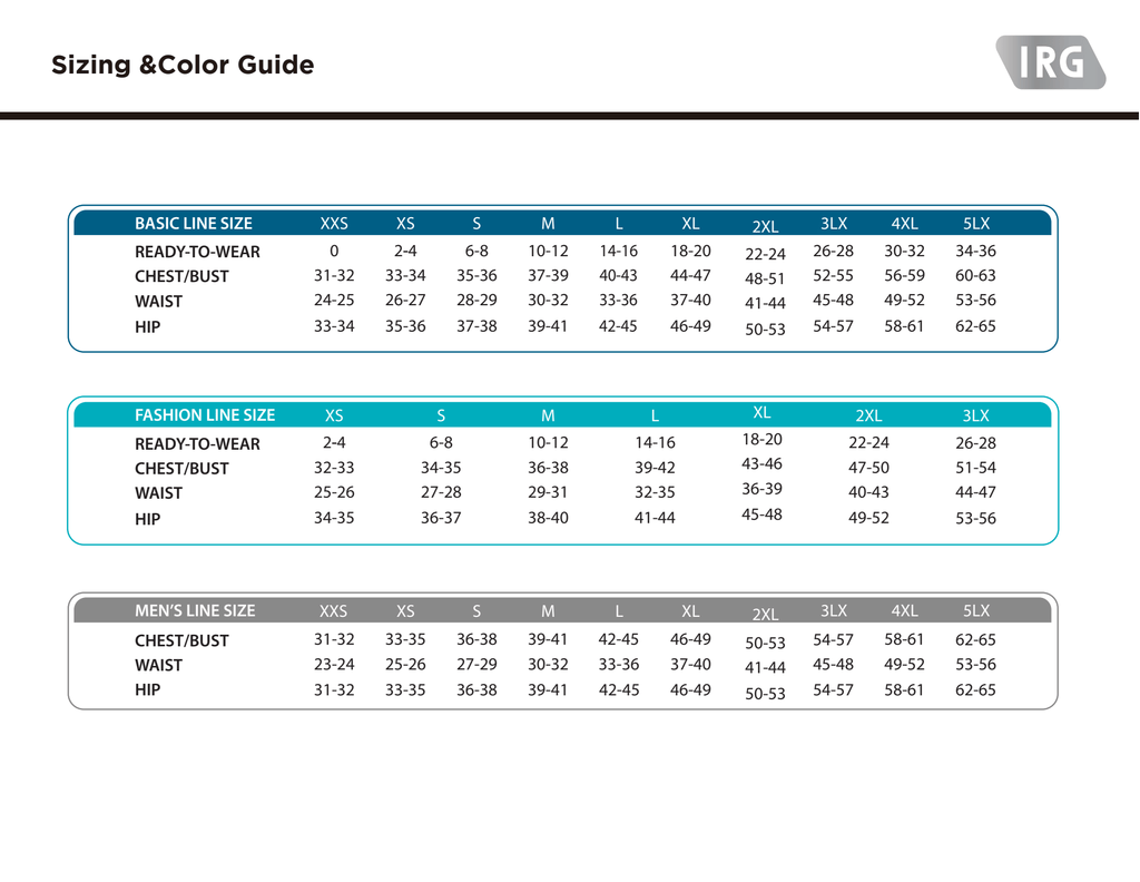 IRG jogger pants are a best seller at Coulee Scrubs. Size chart here
