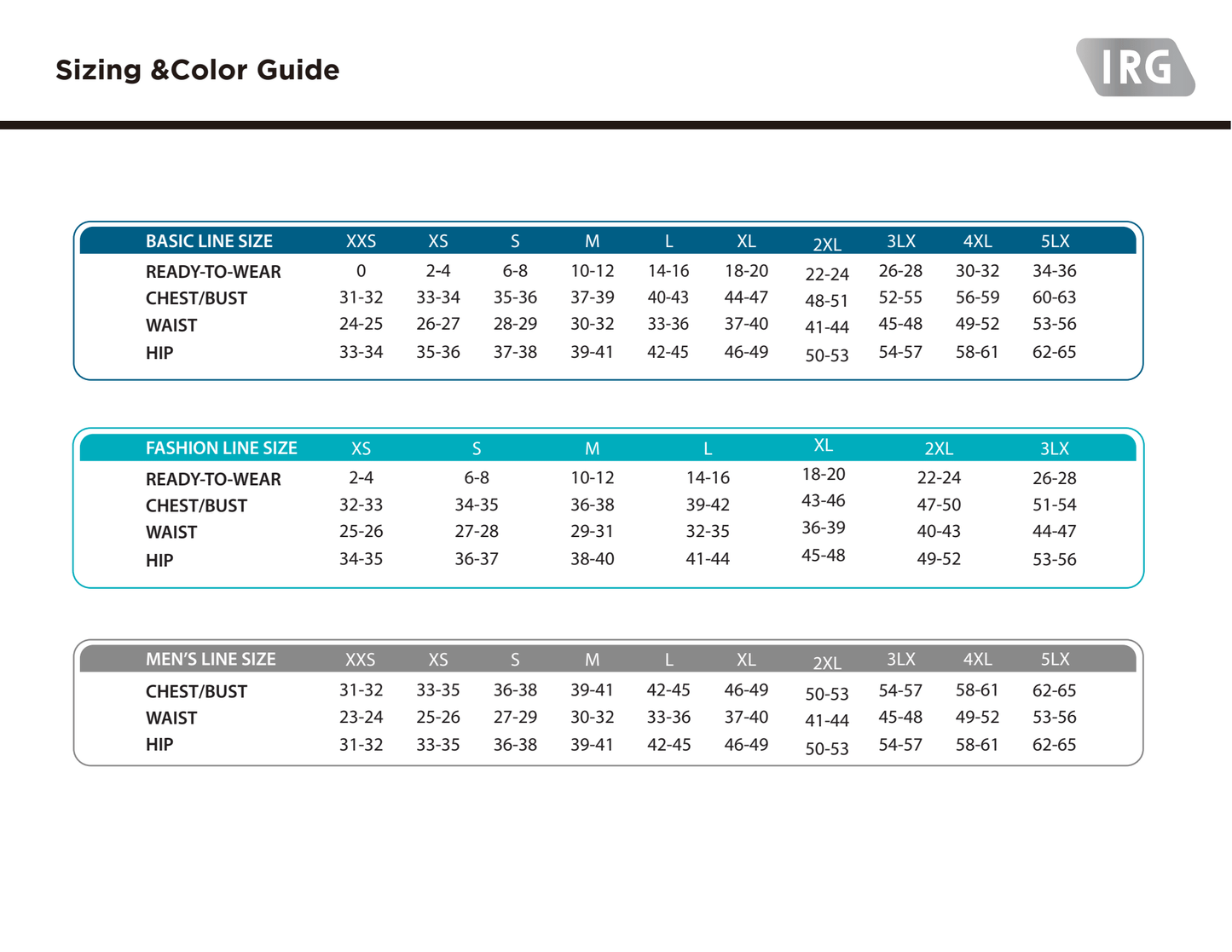 IRG jogger pants are a best seller at Coulee Scrubs. Size chart here