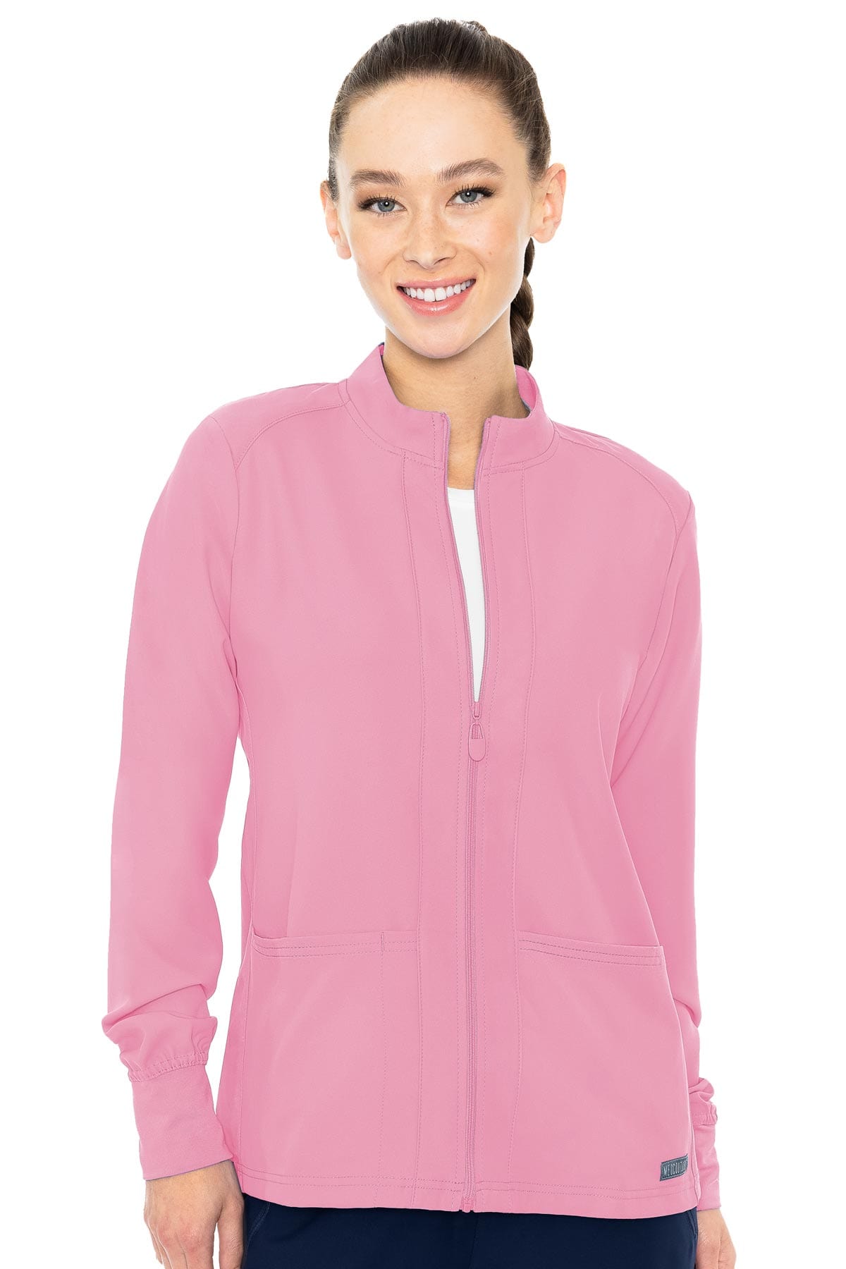 Insight MedCouture warm up jacket in pink from Coulee Scrubs. 